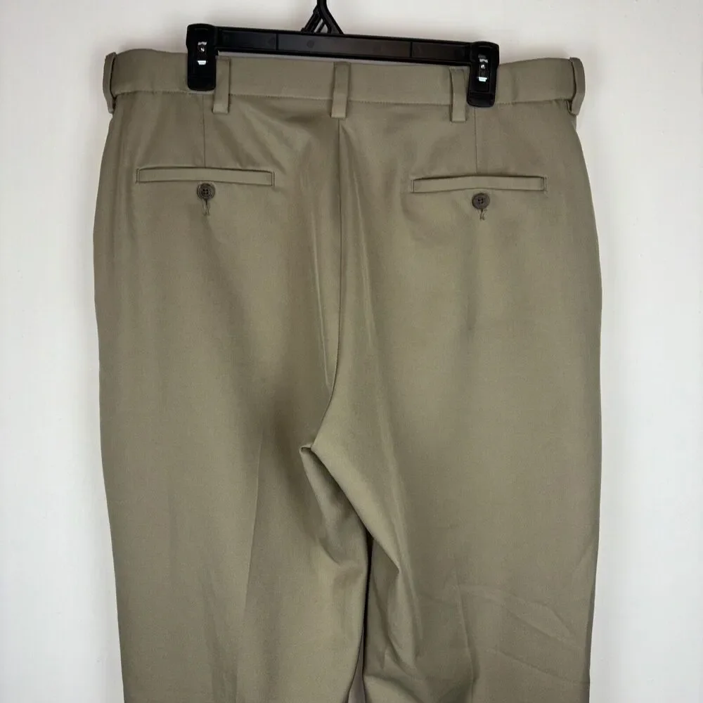Men's Haggar Cool 18 Pro Classic Fit 36x34‎ Tan Straight Fit 4 Way Stretch Pants